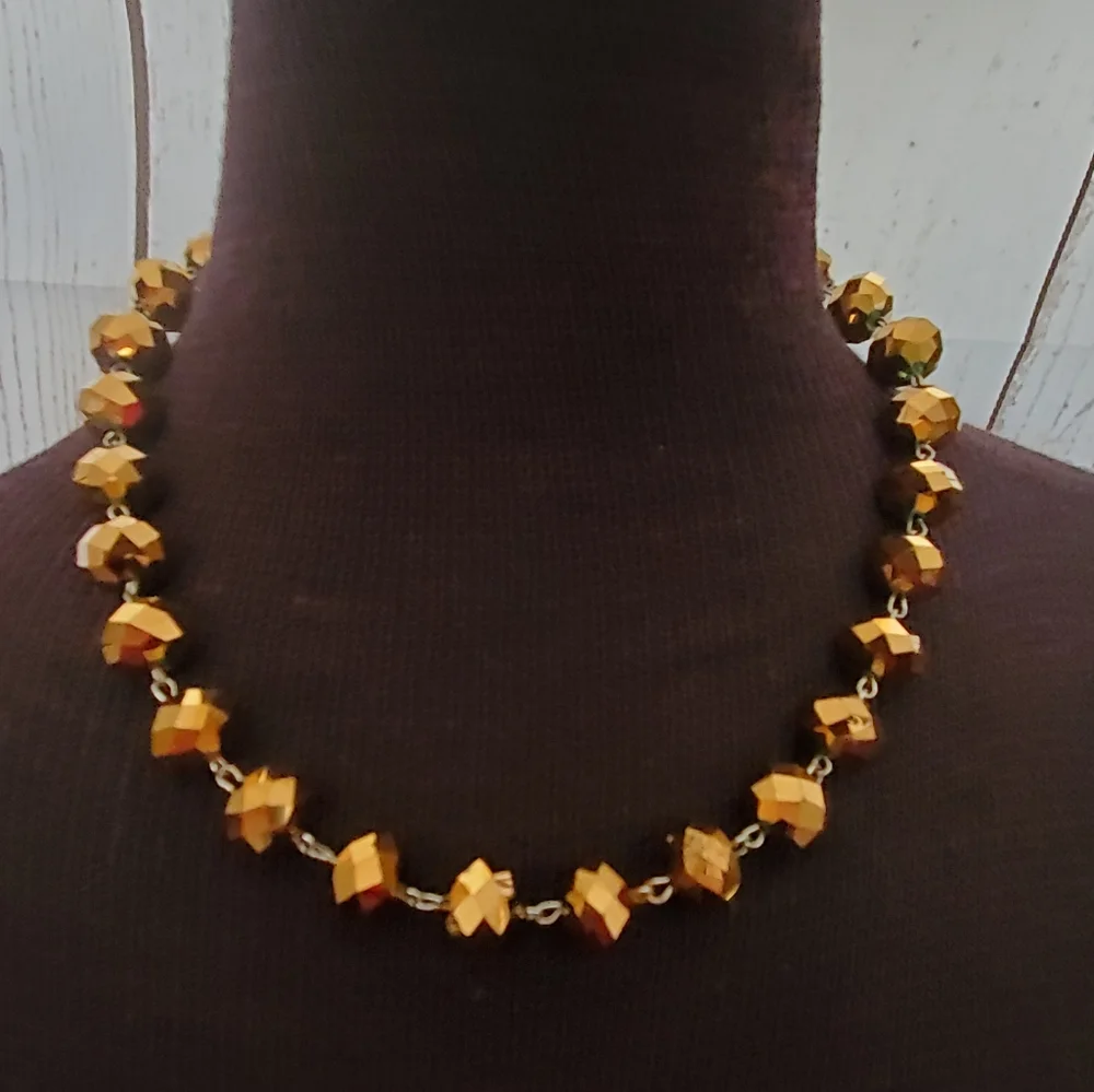 Vintage silvertone necklace with bronze colored faceted glittery beads